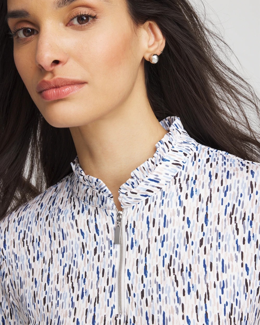 Chico's Zenergy® UPF Rice Ruffle Top CRYSTAL TOPAZ