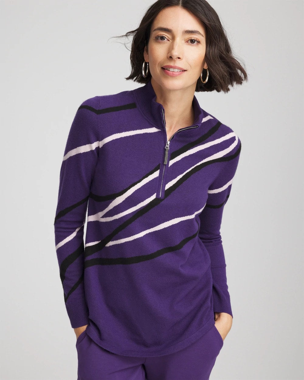 Chico's Zenergy® Luxe Morocco Half-Zip Pullover PURPLE ELIXIR