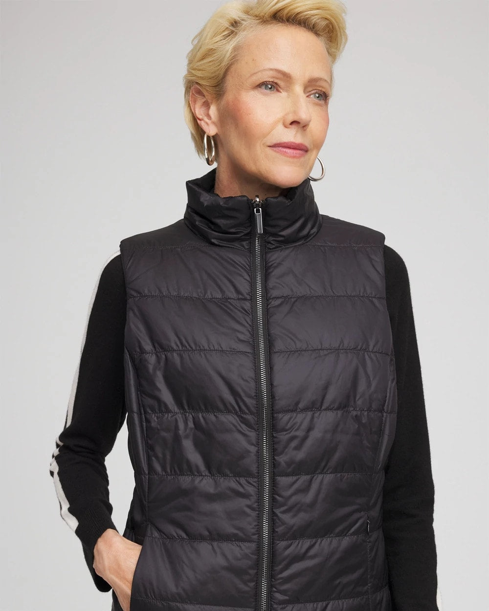 Chico's Zenergy® Reversible Velvet Puffer Vest BLACK
