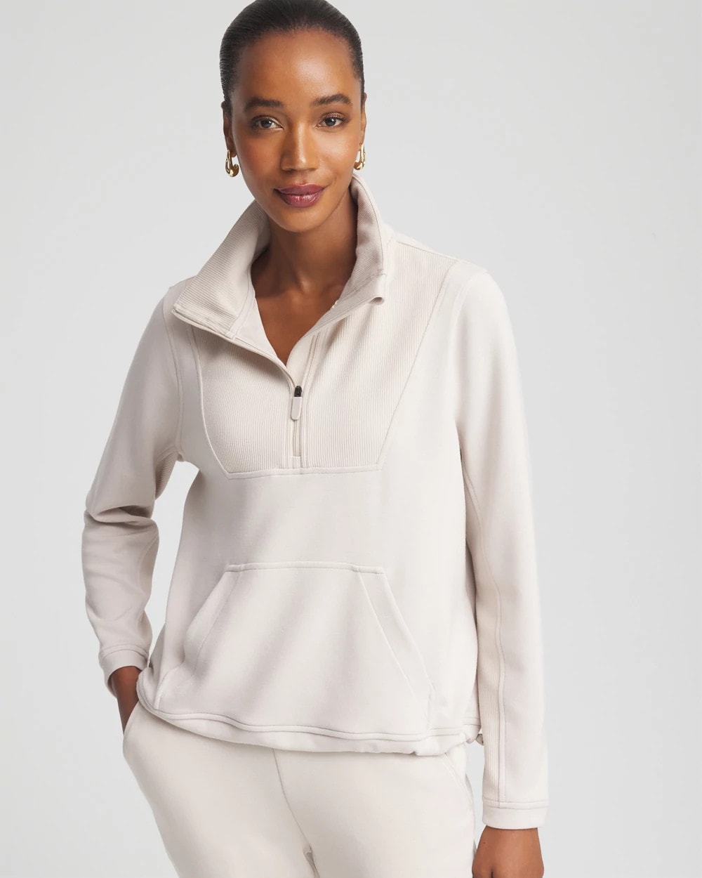 Chico's Zenergy® Ribbed Sweatshirt SMOKEY TAUPE