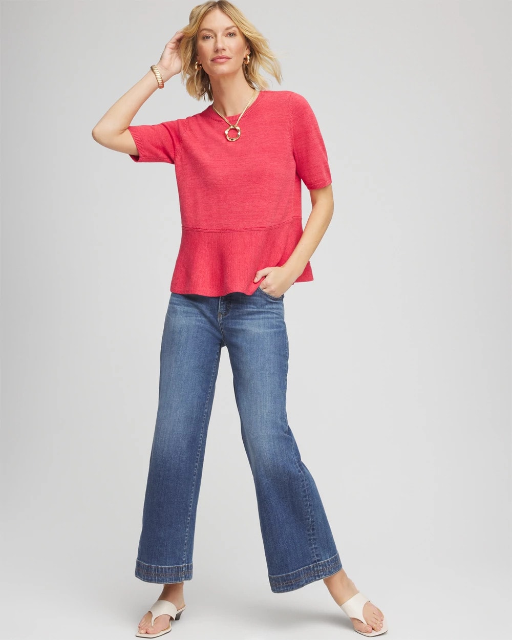 Chico's Pullover Peplum Sweater FOLKLORIC RED