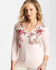 Chico's Stretch-Cotton 3/4 Sleeve Perfect Tee SIESTA ROSE