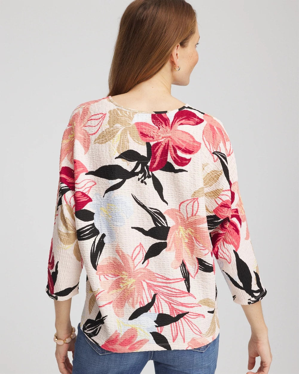 Chico's Textured Tapered Dolman Top FOLKLORIC RED