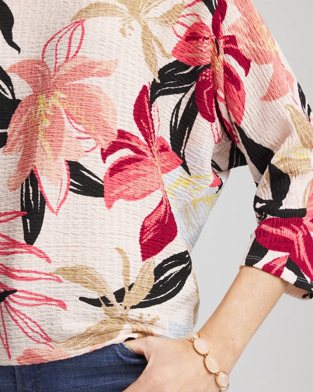 Chico's Textured Tapered Dolman Top FOLKLORIC RED