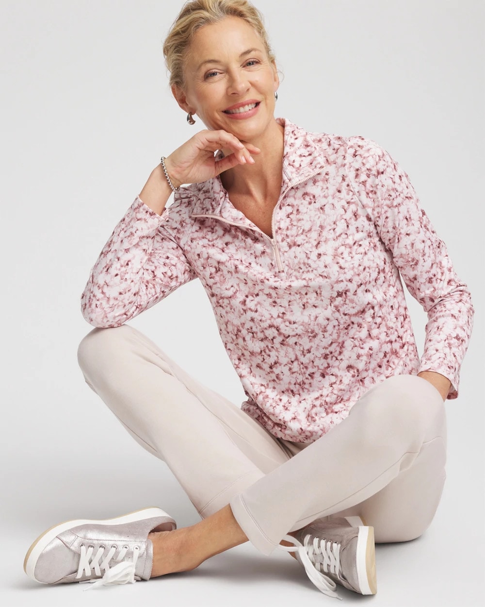 Chico's Zenergy® UPF Printed Zip-Front Pullover ROSE SMOKE