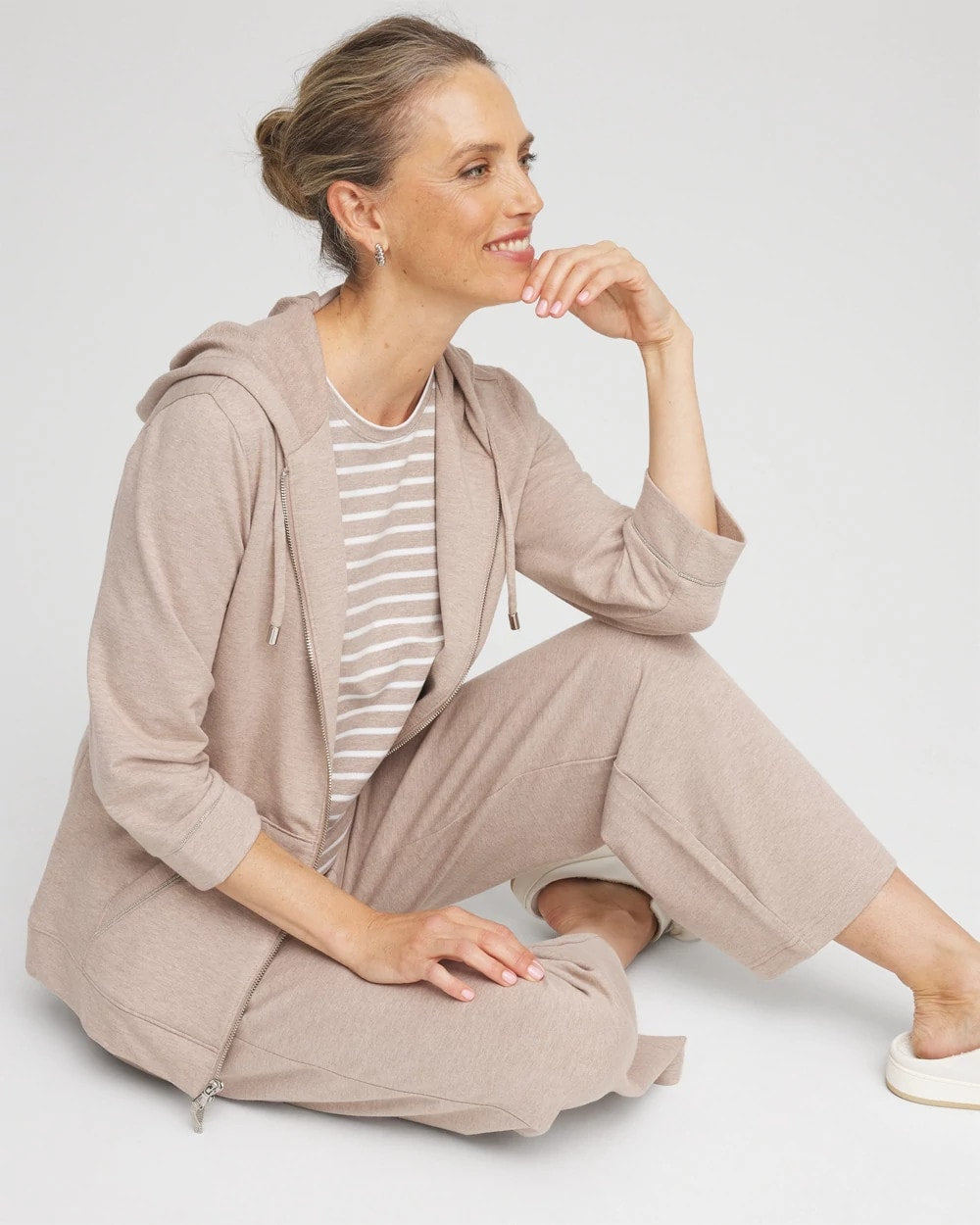 Chico's Zenergy® French Terry Full-Zip Jacket LIGHT TAUPE HEATHER