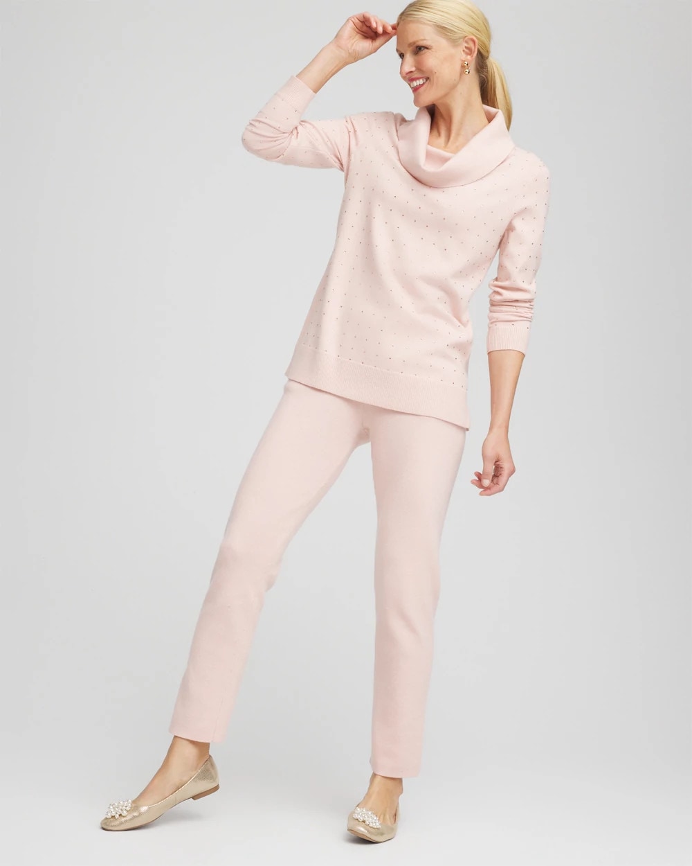 Chico's Zenergy® Luxe Diamante Cowlneck Tunic ROSE SMOKE