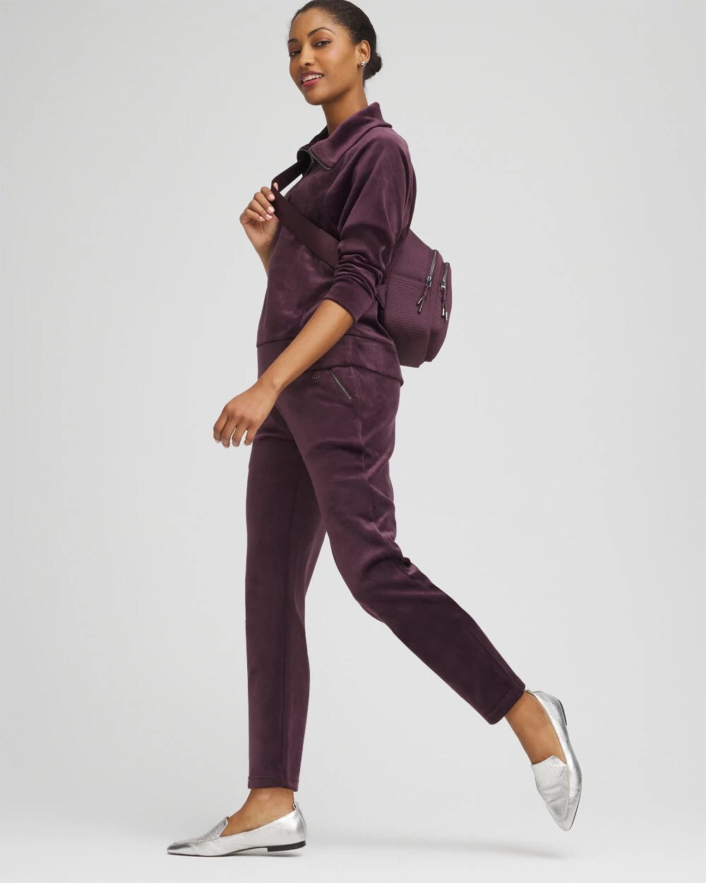 Chico's Zenergy® Velour Tapered Ankle Pants NIGHT BLOOM