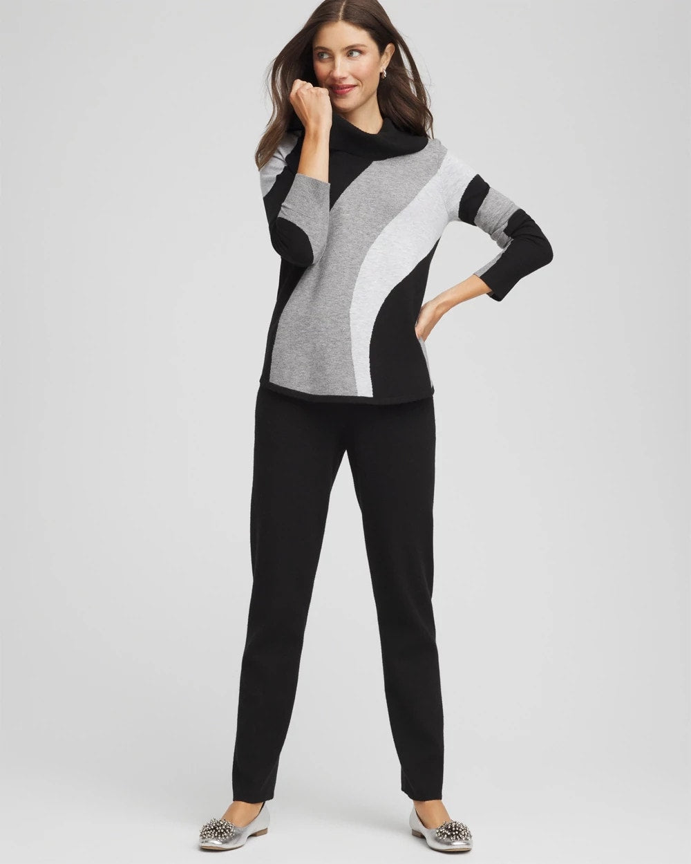 Chico's Zenergy® Luxe Intarsia Cowlneck Top FROSTED GRAY HEATHER