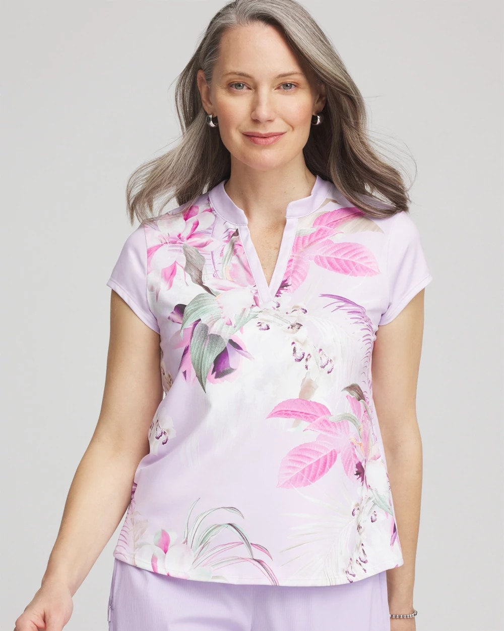Chico's Zenergy® UPF Floral Polo VIOLET AURA