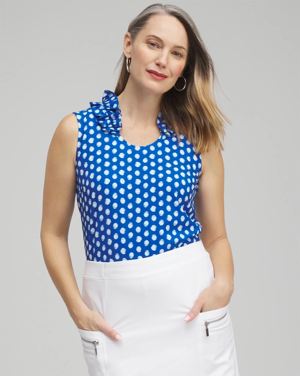 Chico's ® UPF Neema Dot Ruffle Tank INTENSE AZURE