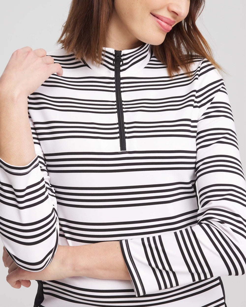 Chico's Zenergy® UPF Stripe Long Sleeve Top BLACK