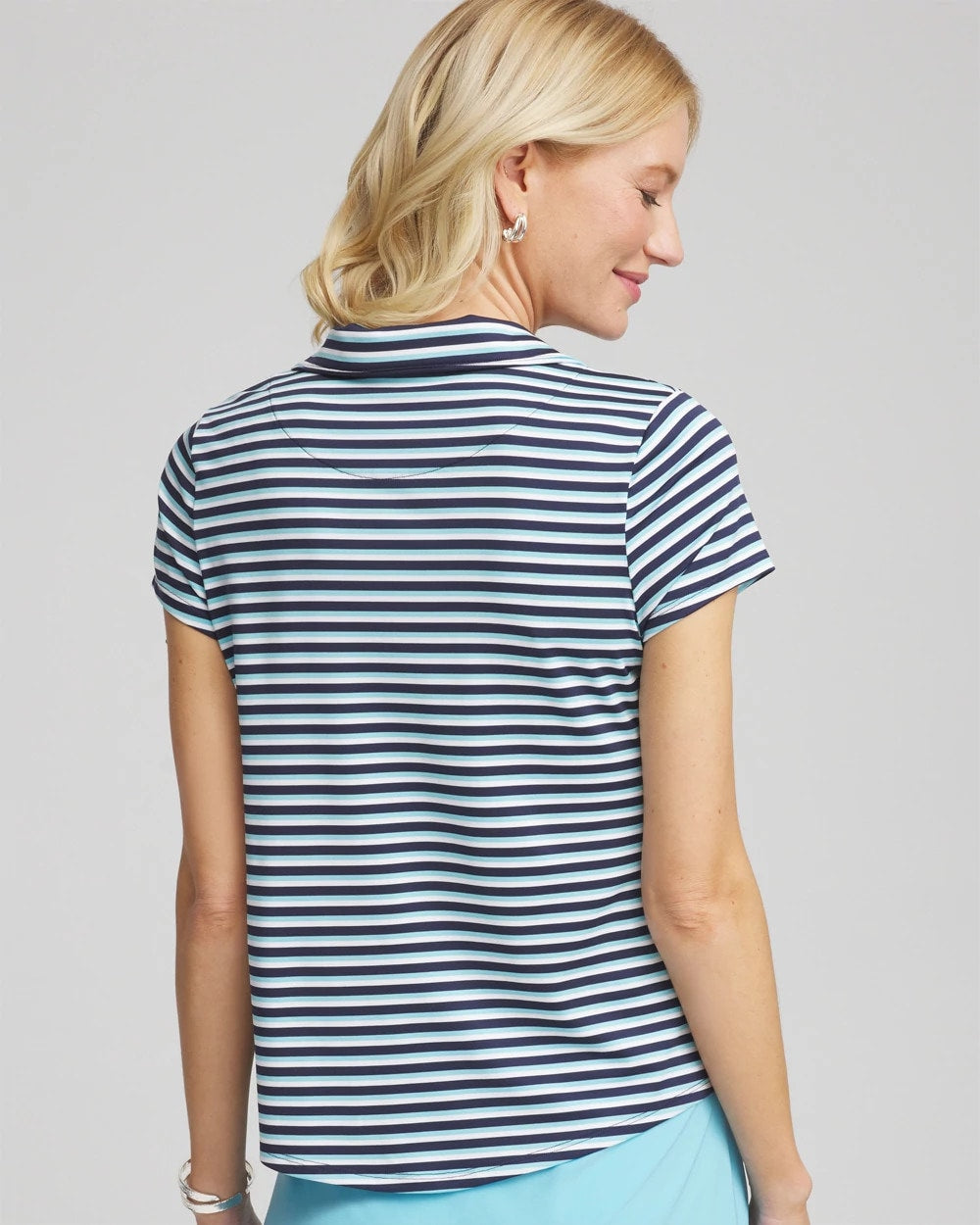 Chico's Zenergy® Striped UPF Mockneck Short-Sleeve Top PARADISO BLUE
