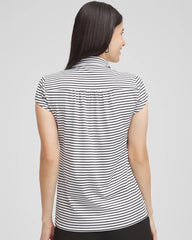 Chico's Zenergy® UPF Stripe Cap Sleeve Polo BLACK