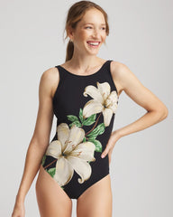 Chico's Gottex Yuri Flower One Piece BLACK/NEUTRAL