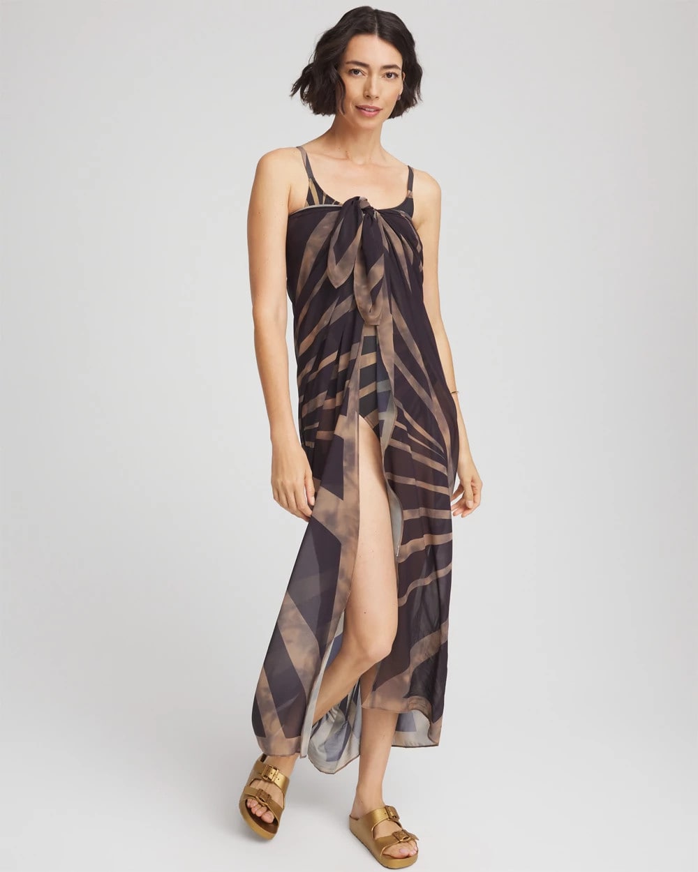 Chico's Gottex Desert Queen Pareo BLACK/BROWN