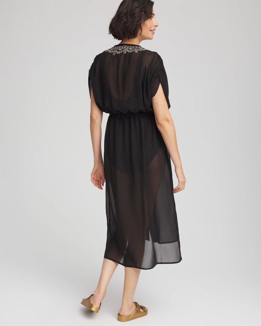 Chico's Miraclesuit® Beach Embroidered Long Kimono BLACK