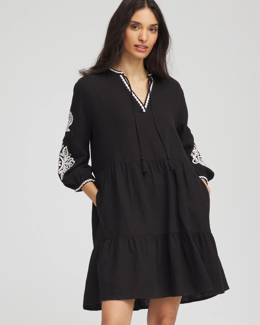 Chico's Woven Embroidered Swim Cover-Up BLACK