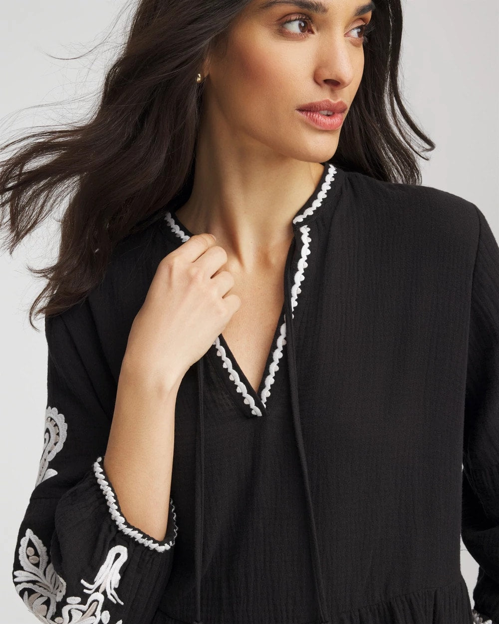 Chico's Woven Embroidered Swim Cover-Up BLACK