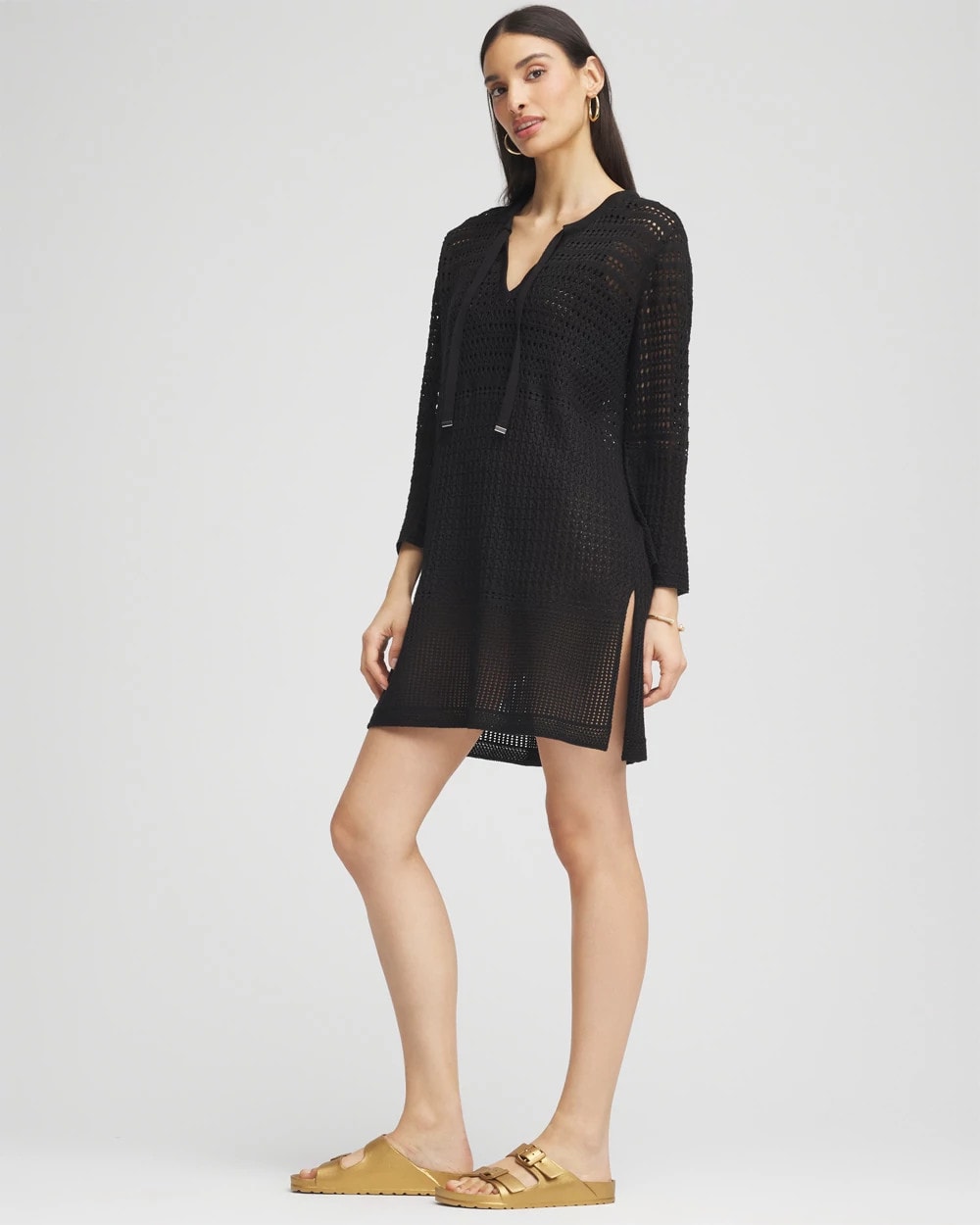 Chico's Chico's Tie-Front Beach Swimsuit Cover-Up BLACK