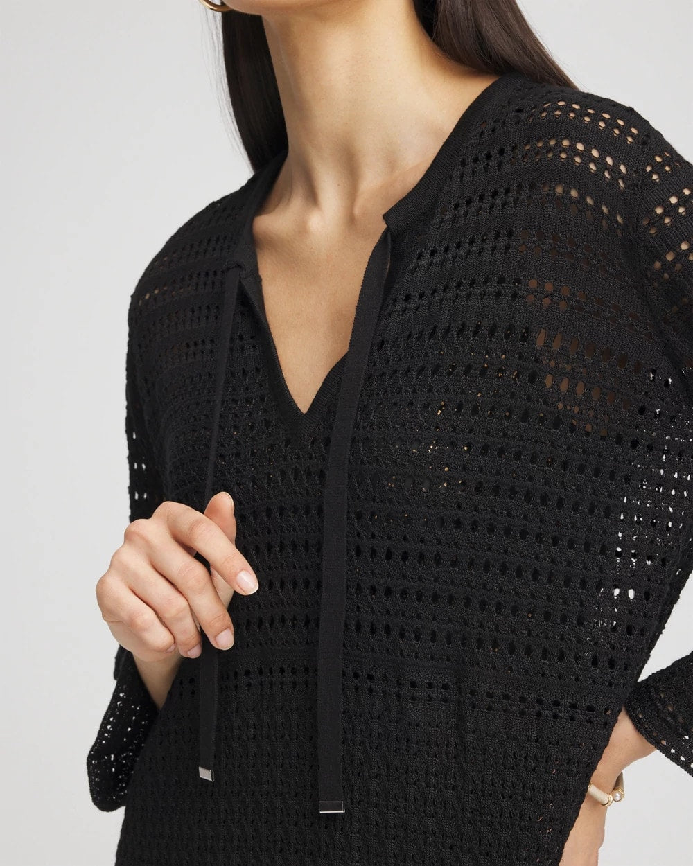 Chico's Chico's Tie-Front Beach Swimsuit Cover-Up BLACK