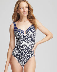 Chico's Miraclesuit® Talavera Escape One PIece Swimsuit MIDNIGHT AND WHITE