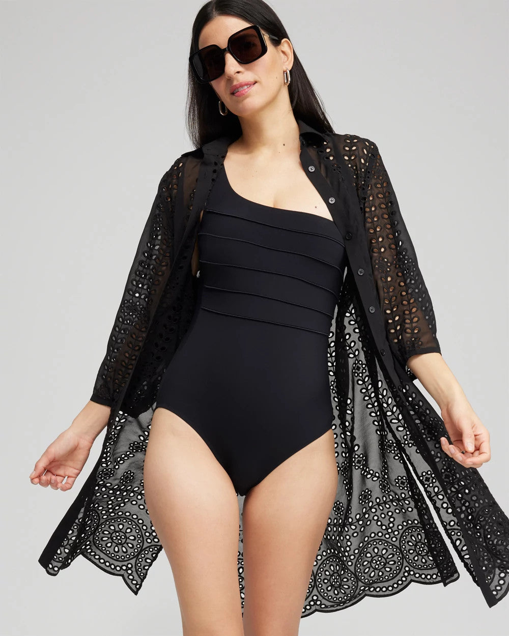 Chico's Shirt Dress Swim Coverup BLACK