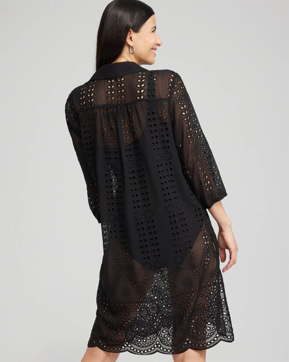 Chico's Shirt Dress Swim Coverup BLACK