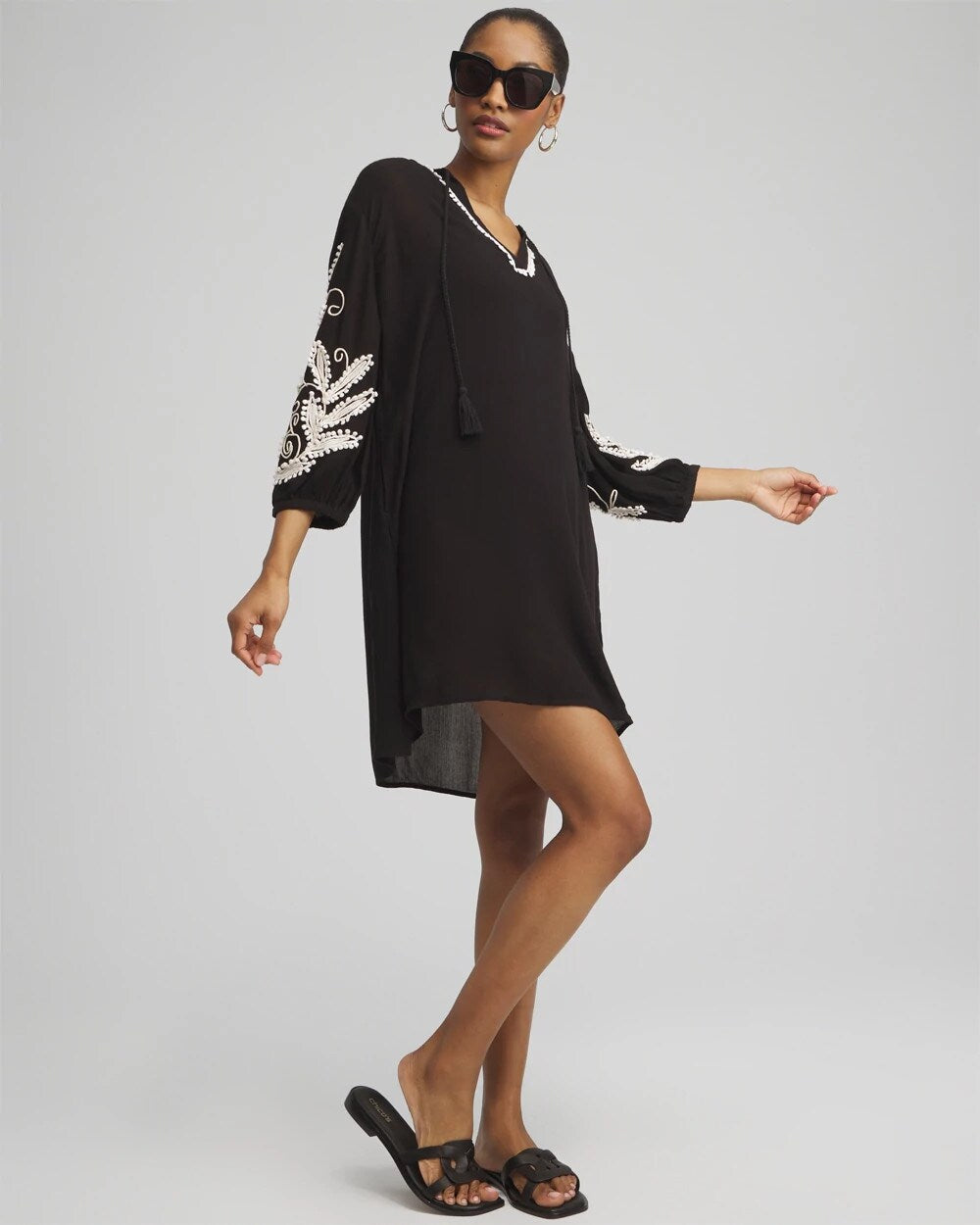 Chico's Embroidered Coverup Dress BLACK