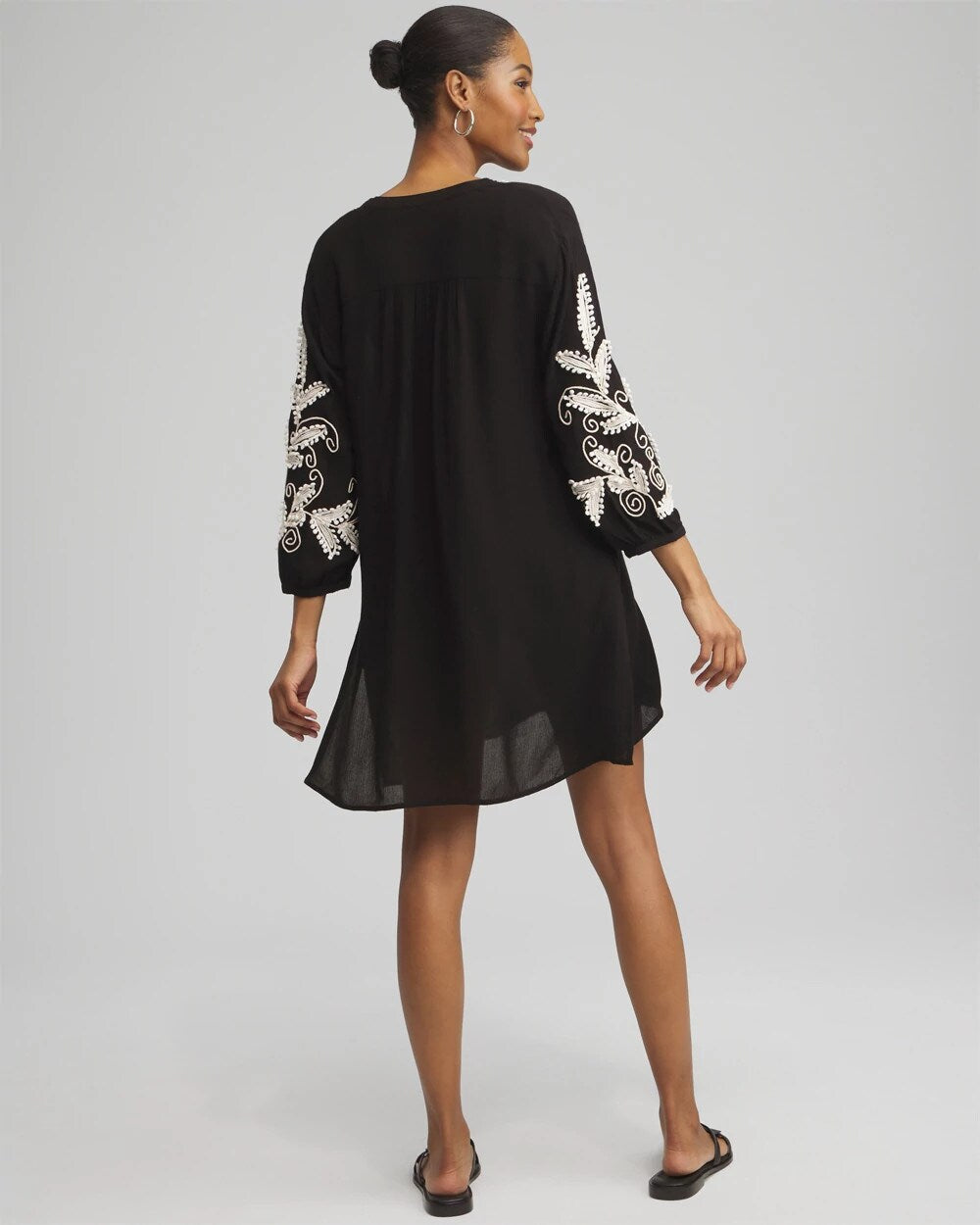 Chico's Embroidered Coverup Dress BLACK
