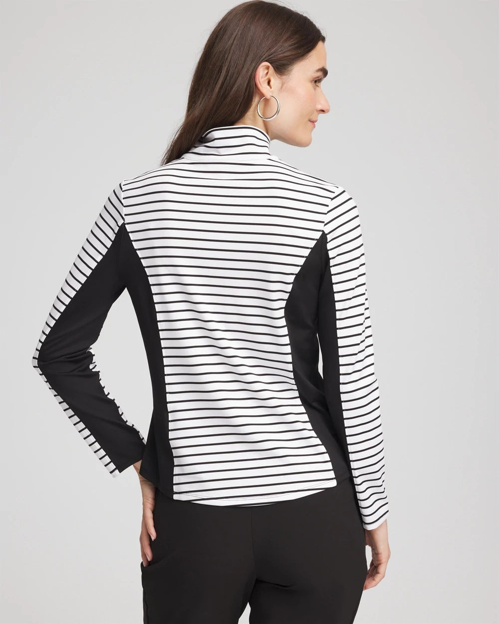 Chico's Zenergy® UPF Striped Block Half Zip BLACK