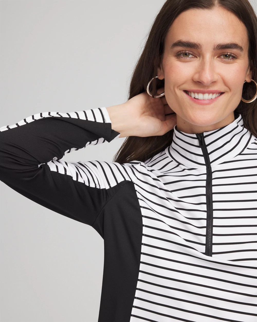 Chico's Zenergy® UPF Striped Block Half Zip BLACK