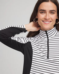 Chico's Zenergy® UPF Striped Block Half Zip BLACK