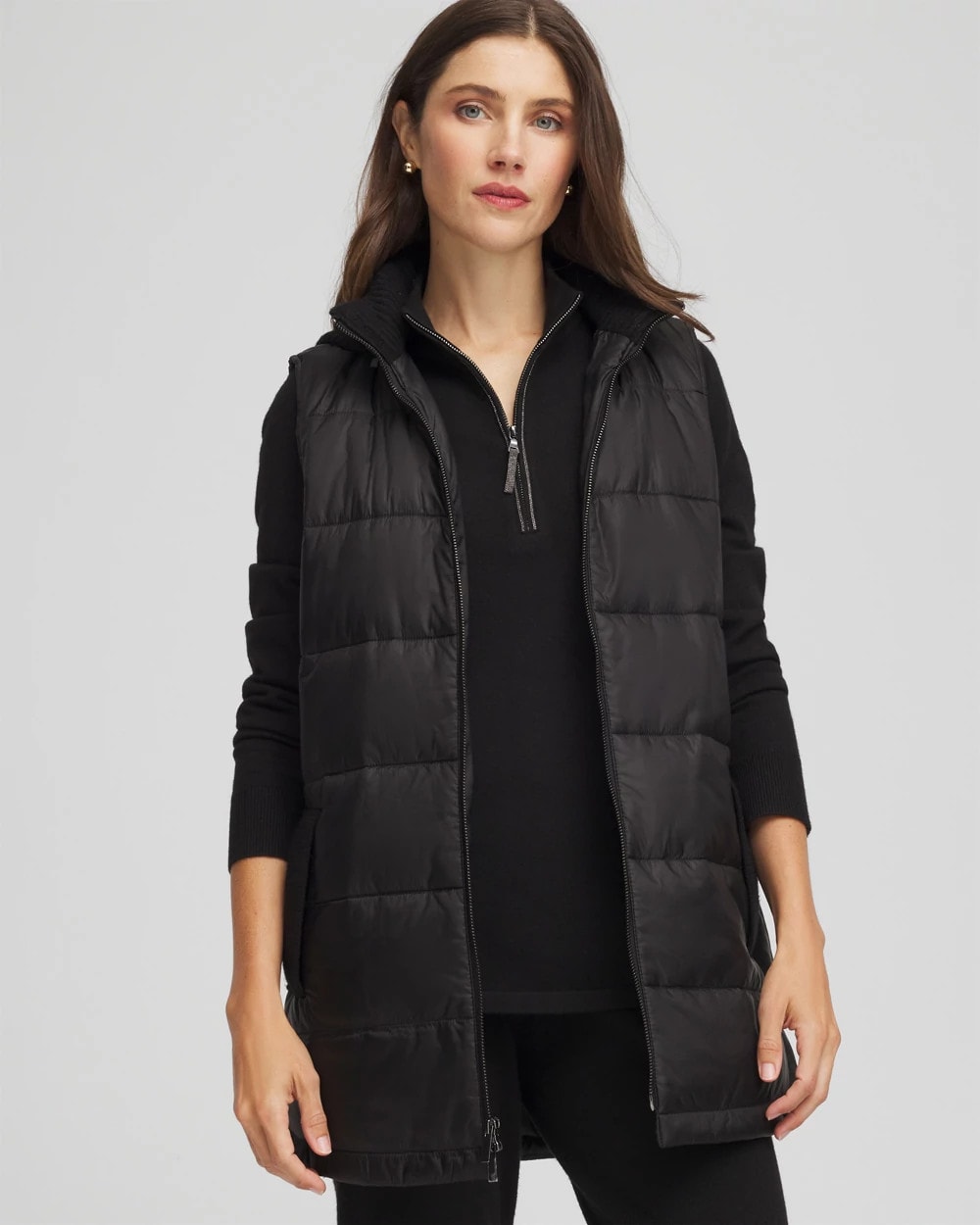 Chico's Zenergy® Quilted Hooded Vest BLACK