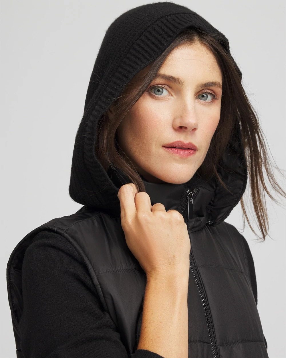 Chico's Zenergy® Quilted Hooded Vest BLACK