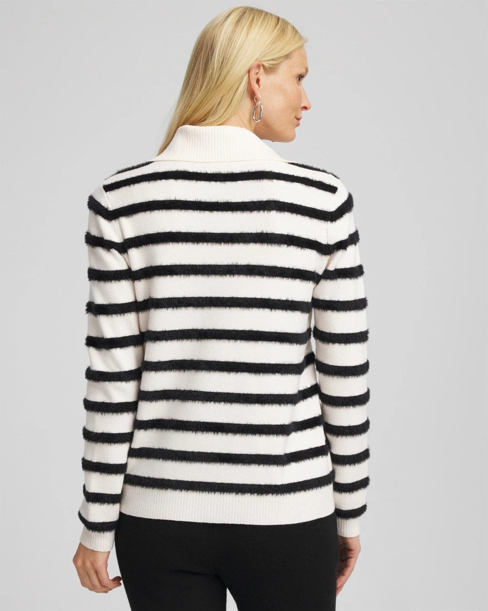 Chico's Zenergy® Luxe Eyelash Striped Sweater BLACK