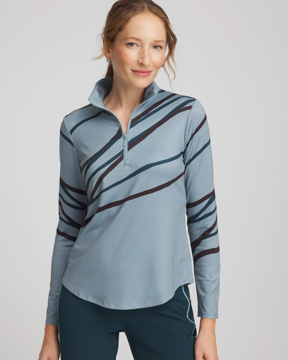Chico's Zenergy® UPF Morocco Zip-Front Pullover BLUE PINE