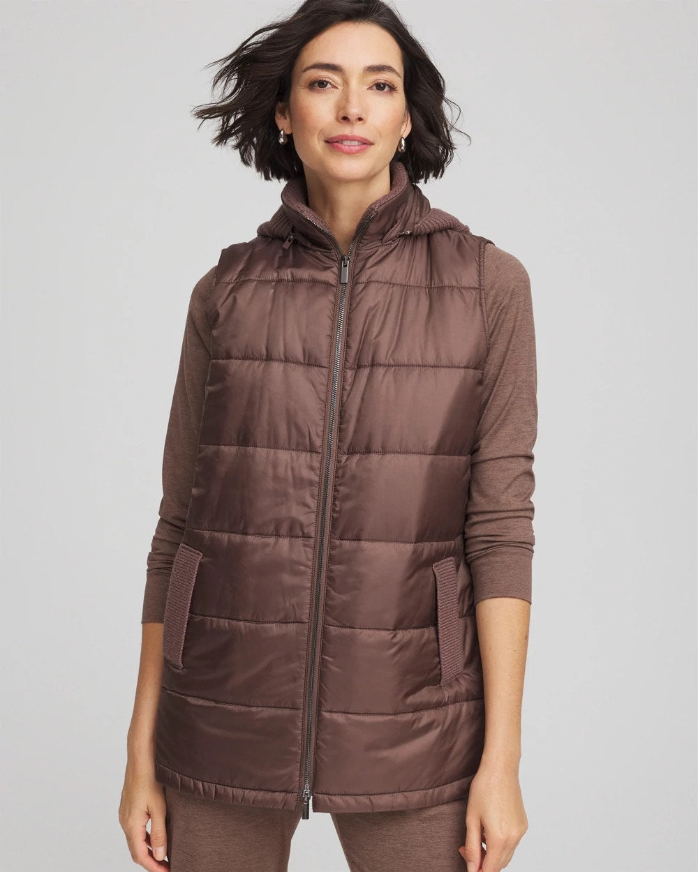 Chico's Zenergy® Quilted Hooded Vest WALNUT