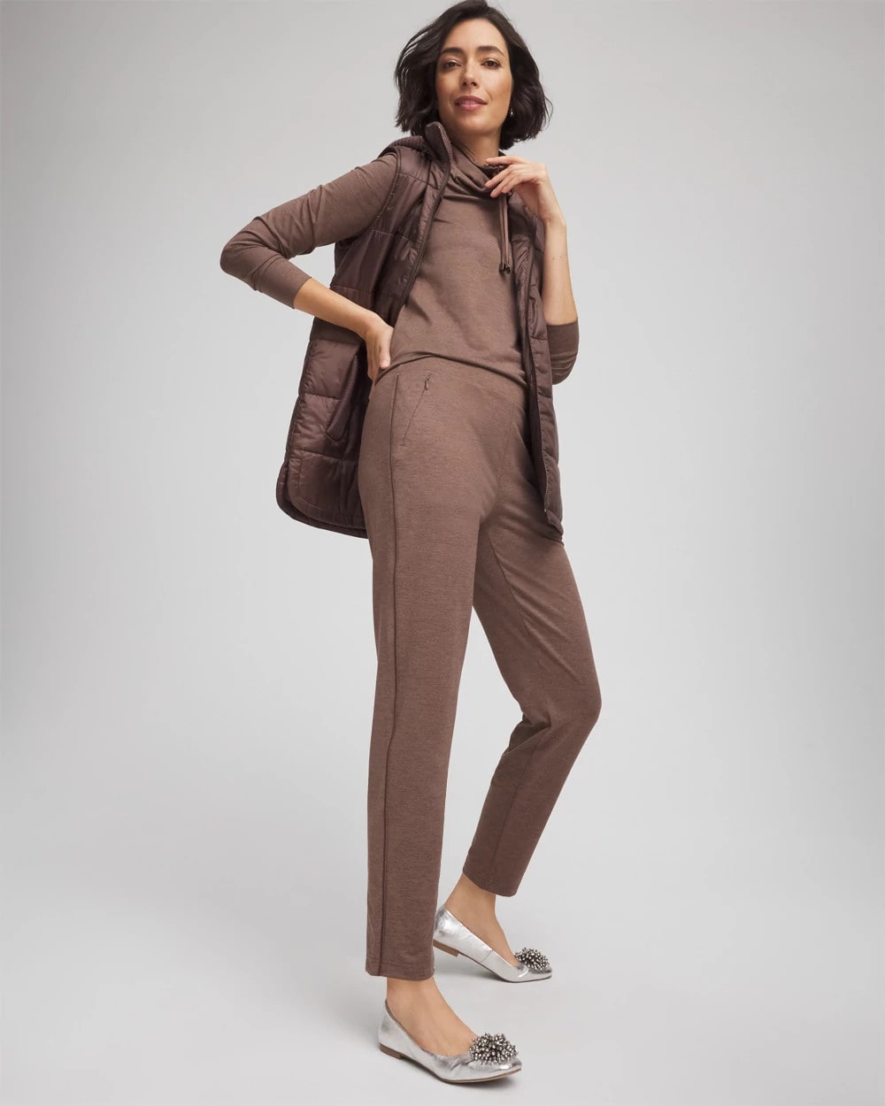 Chico's Zenergy® Cloud Satin Trim Pants WALNUT