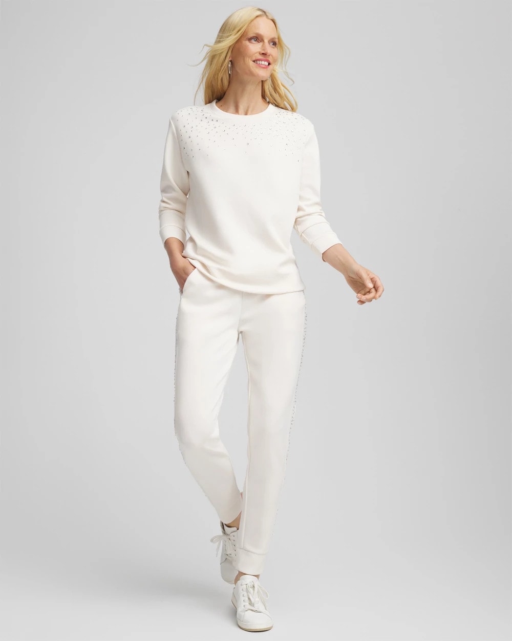 Chico's Zenergy® Rhinestone Joggers ENGLISH CREAM