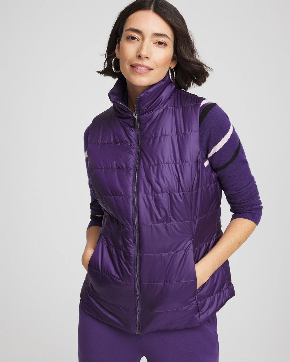 Chico's Zenergy® Reversible Velvet Puffer Vest PURPLE ELIXIR