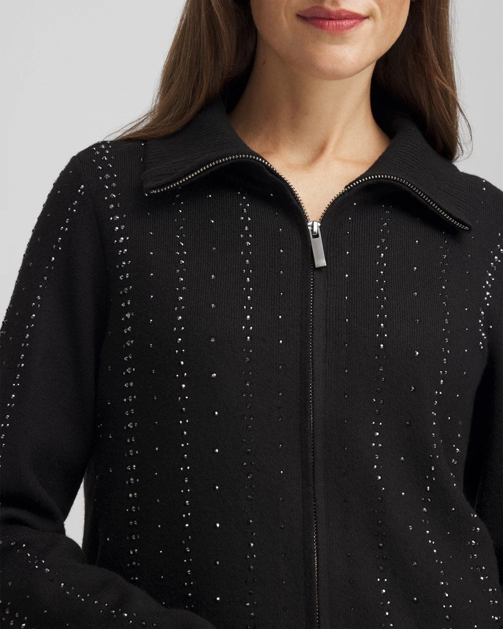 Chico's Zenergy® Luxe Diamante Zip Cardigan BLACK
