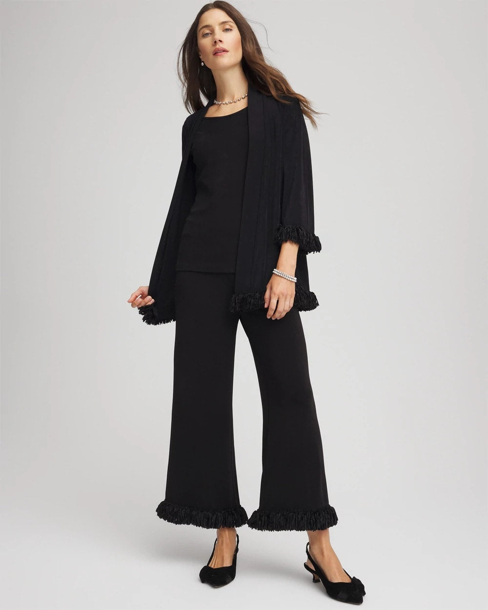 Chico's Travelers™ Collection Fringe Hem Cropped Pants TRAVELERS BLACK