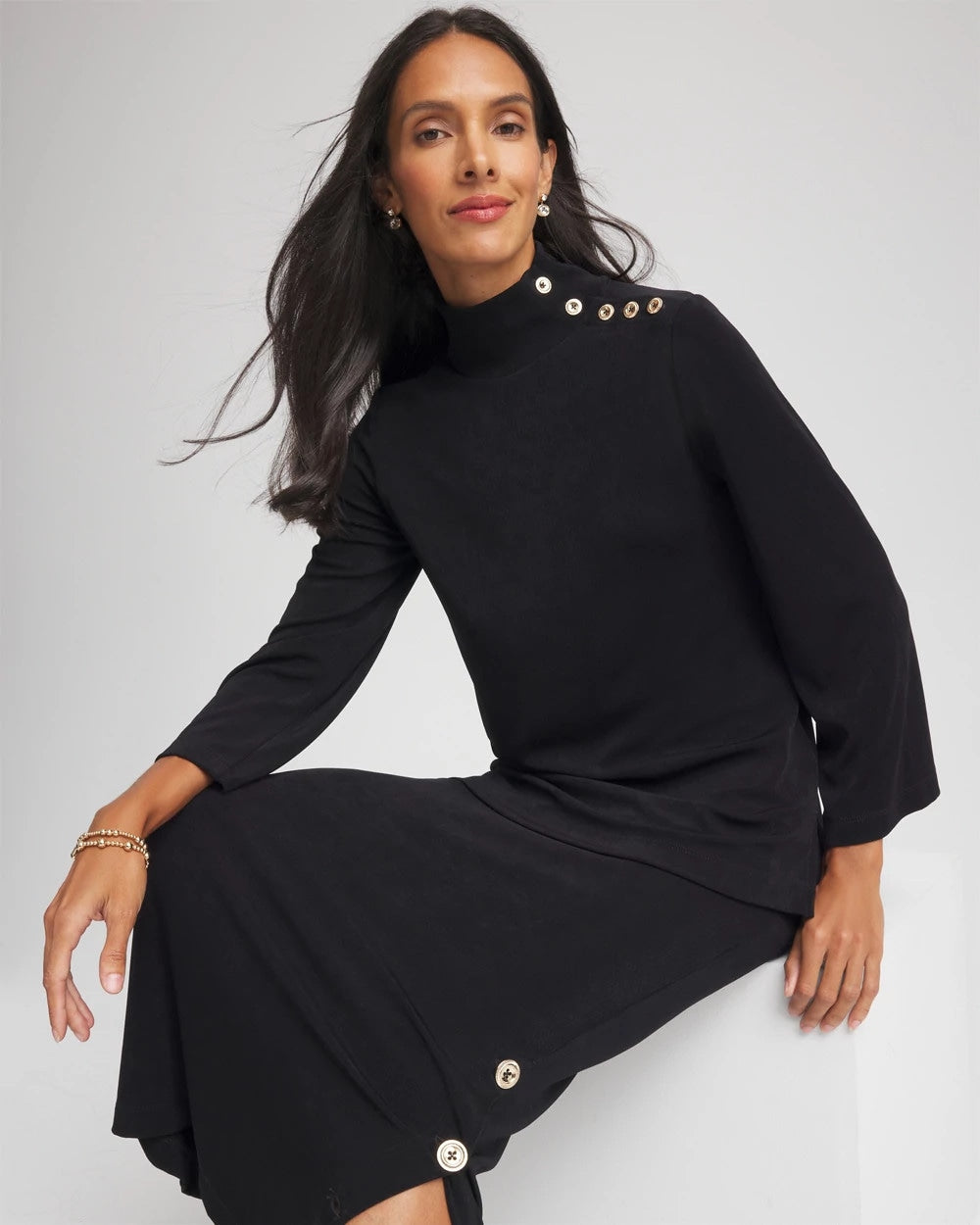 Chico's Travelers™ Button Mockneck Top TRAVELERS BLACK