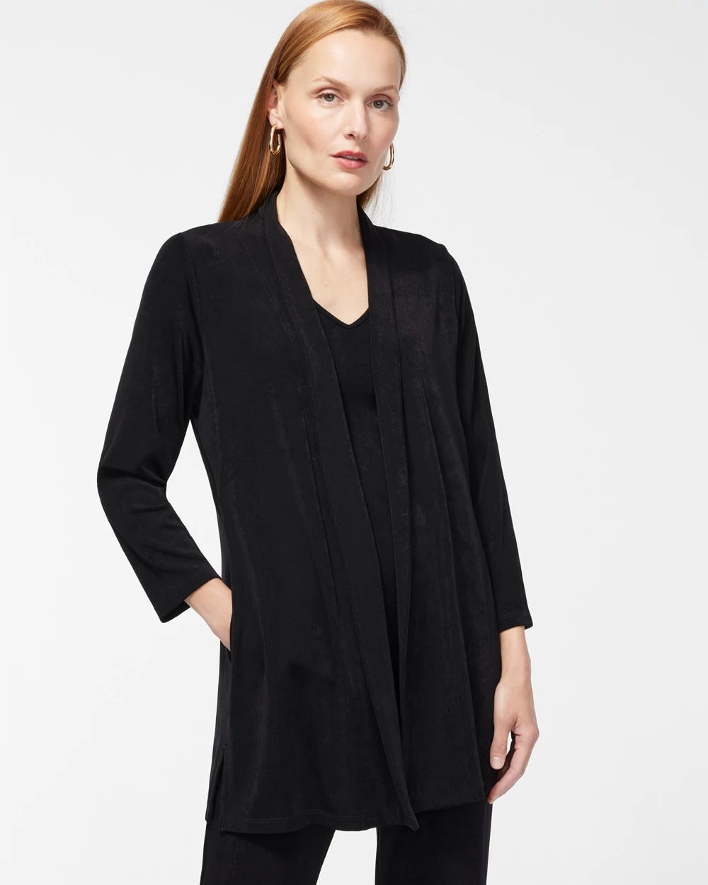 Chico's Travelers™ Classic Long Knit Jacket TRAVELERS BLACK