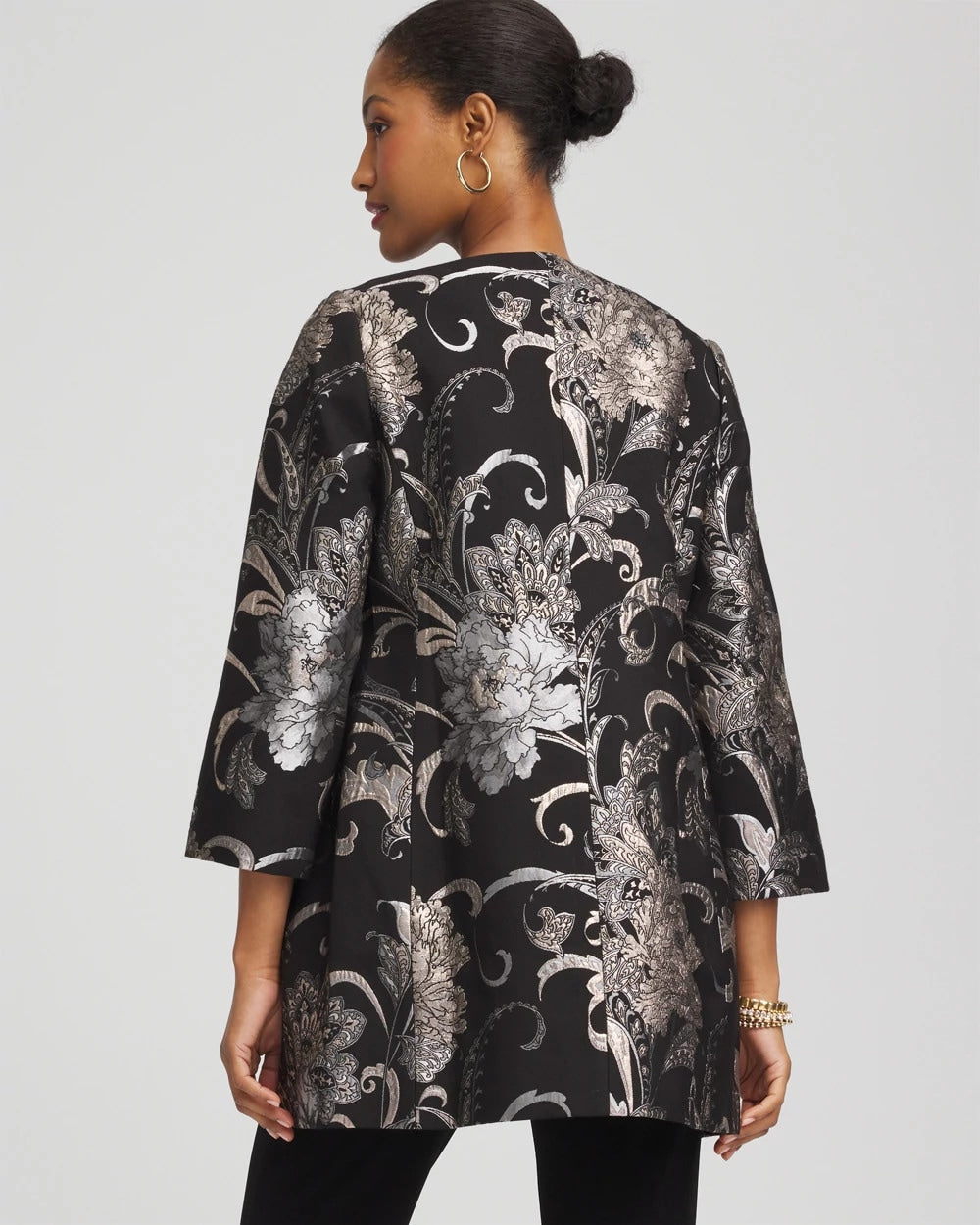Chico's Travelers™ Collection Jacquard Floral Shine Jacket TRAVELERS BLACK