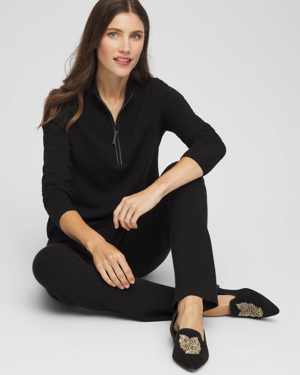 Chico's Zenergy® Luxe Half-Zip Pullover Top BLACK