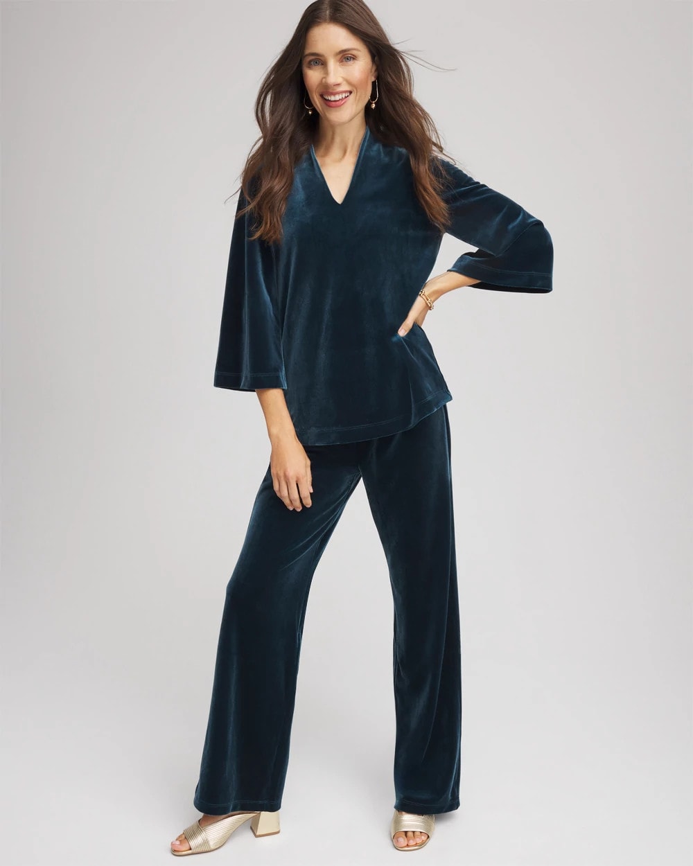 Chico's Travelers™ Velvet No Tummy Pants TEAL SHADOW
