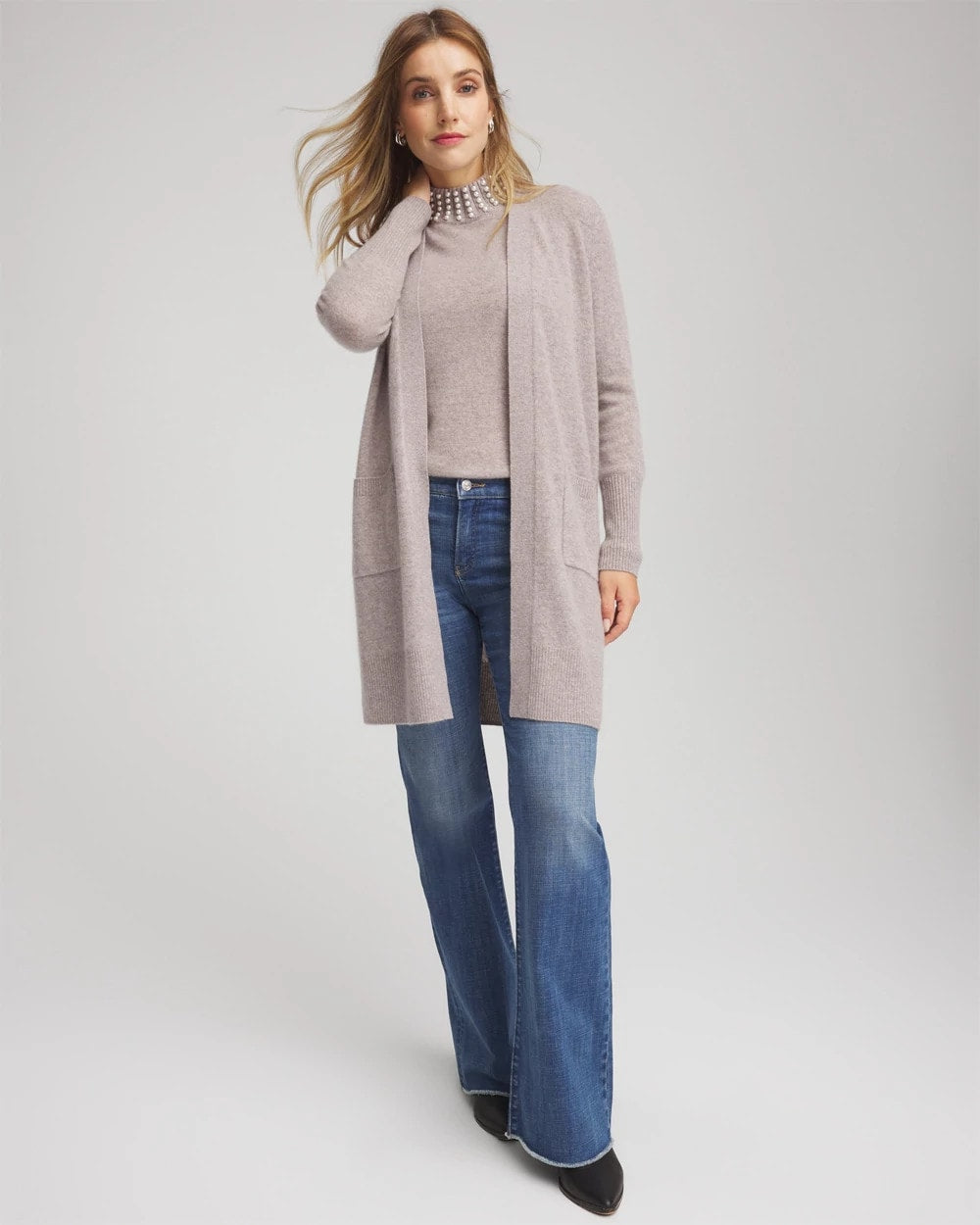 Chico's Cashmere Duster Cardigan TAUPE HEATHER