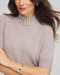 Chico's Cashmere Pearl Mockneck Sweater TAUPE HEATHER